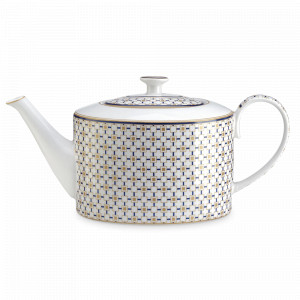 Чайник заварочный Квадраты, 1.2 л, фарфор, белый, синий, золотой кант, серия Charles, Pozzi Milano 1876, Италия, Заварочные чайники из Италии