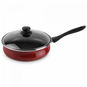 Сотейник с крышкой, 30 см, сталь, стеклоэмаль, красный, серия Authentique Burgundy, VITRINOR, Испания, Сотейники из нержавеющей стали