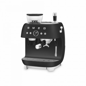 Кофемашина - эспрессо со встроенной кофемолкой, сталь, пластик, чёрный матовый, SMEG, Италия, Кофемашины с капучинатором Smeg
