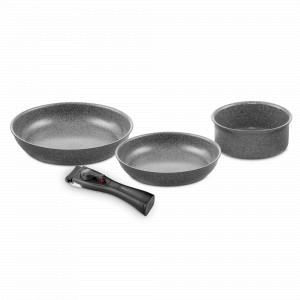 Набор посуды с антипригарным покрытием и 1 съемной ручки, 4 предмета, алюминий, серый, серия Torre, BALLARINI, Италия, Набор антипригарной посуды