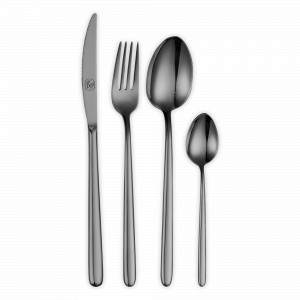 Набор столовых приборов, 24 предмета на 6 персон, нержавеющая сталь 18/10, черный, серия Stiletto, BROGGI, Италия, Наборы столовых приборов 24 предмета