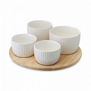 Набор для сервировки закусок Dual Glazing, 5 предметов, фарфор, каучуковое дерево, белый, серия Soft Ripples, LIBERTY JONES, Россия, Пиалы, салатники индивидуальные