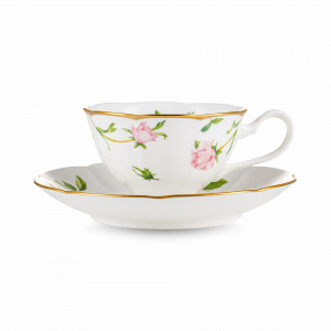 Пара чайная, 230 мл, костяной фарфор, белый, декор, серия Цветущая роза, NARUMI, Япония, Белые чайные пары