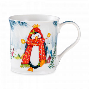 Кружка «Noel Веселые деньки Пингвин», 9 см, фарфор, декор, LAMART, Италия, Итальянский фарфор