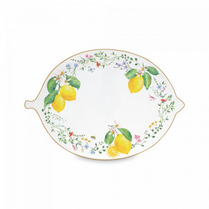 Блюдо овальное Лимон, 25 х 18 см, фарфор, белый, декор, серия Цветы и лимоны, EASY LIFE (R2S), Италия, Блюда из фарфора