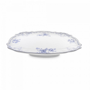 Блюдо сервировочное на ножке, 40 см, фарфор, белый, декор, серия Синие розы, BERNADOTTE, Чехия, Скидка до -30% на фарфор BERNADOTTE