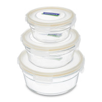 Набор из 3-х круглых контейнеров, стекло, GLASSLOCK, Корея