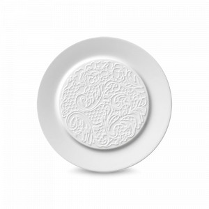 Тарелка пирожковая, 14 см, фарфор, белый, рельеф, серия L' Couture, GUY DEGRENNE, Франция, Красивые тарелки для сервировки