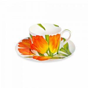 Пара чайная, 230 мл, костяной фарфор, белый, оранжевый, серия Freedom, TAITU, Италия, TAITU (Италия)
