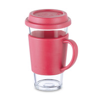 Стакан с ручкой, 500 мл, стекло, розовый, GLASSLOCK, Корея