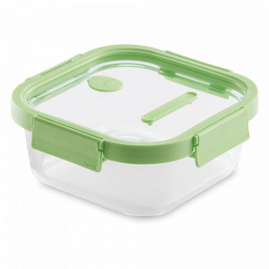 Контейнер пищевой квадратный, 1.1 л, 19 х 19 см, стекло, силикон, зеленый, серия At Home, LEKUE, Испания, At Home