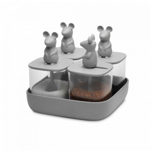 Набор из 4-х банок для сыпучих продуктов, 250 мл, пластик Tritan и ABS, 7 х 14 см, серый, серия Lucky Mouse, QUALY, Таиланд, QUALY (Таиланд)