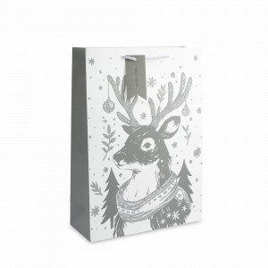 Пакет подарочный «Олень в шарфе», 30 х 42 см, бумага, белый, серебристый, серия Maral, ANNA LAFARG, Китай, Подарочные пакеты ANNA LAFARG