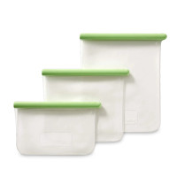 Набор из 3-х плоских пакетов для хранения продуктов, 500 мл + 1 л + 1.5 л, силикон, зеленый, серия Reuse & Reduce, LEKUE, Испания