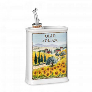 Бутылка для масла Sunflowers, 250 мл, керамика, белый, декор, серия Oliere in Fiore, NUOVA CER, Италия, NUOVA CER (Италия)