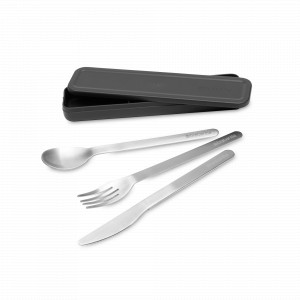Набор столовых приборов в футляре, 3 предмета, нержавеющая сталь, пластик, антрацит, серия Make &amp; Take, BRABANTIA, Бельгия, Посуда для пикника
