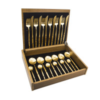 Набор столовых приборов на 6 персон, 24 предметов, матовое покрытие, золотистый, серия Moon Gold Brushed, CUTIPOL, Португалия_00799830058652495095.jpg