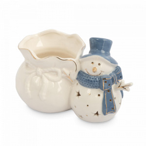 Конфетница с подсвечником Снеговик с мешком, 17 х 11 см, фарфор, белый, декор, серия New Year, ANNA LAFARG, Китай, Конфетницы