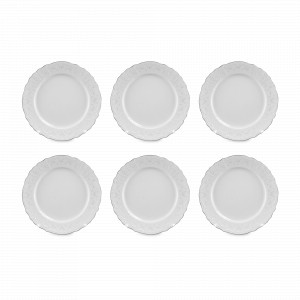 Набор из 6-ти обеденных тарелок, 25 см, фарфор, белый, декор, серия Платиновый узор, BERNADOTTE, Чехия, Тарелки круглые