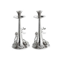 Набор из 2-х подсвечников «Белая орхидея», размер: 14 х 13,3 х 28 см, материал: нержавеющая сталь, цвет: серебристый, серия White Orchid, MICHAEL ARAM, США