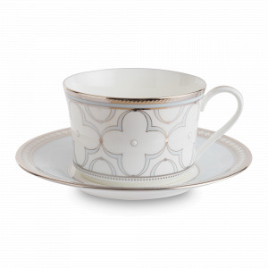 Пара чайная, 250 мл, костяной фарфор, белый, серия Трефолио, платиновый кант, NORITAKE, Япония, NORITAKE (Япония)