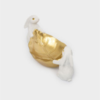 Блюдо декоративное Кролики с листом, 22 х 10 см, полирезин, белый, золотистый, серия Bunny, ANNA LAFARG, Китай_00822230086308445197.jpg