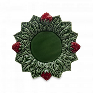 Тарелка обеденная «Земляника», 26 см, керамика, зеленый, декор, серия Земляника, Bordallo Pinheiro, Португалия, Тарелки BORDALLO PINHEIRO