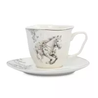 Пара чайная «Конь», 250 мл, фарфор, белый с серебристым кантом, серия Horse, ANNA LAFARG, Китай, 