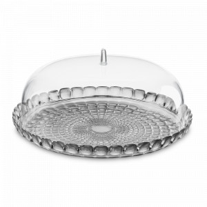 Блюдо сервировочное, пластик SAN, 36 см, прозрачный/серый, серия Tiffany, GUZZINI, Италия, Блюда для торта, десерта