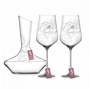 Набор из 2-х бокалов и декантера, 770 и 750 мл, бессвинцовый хрусталь, декор, серия Gracias, LUCARIS, Таиланд, Декантеры