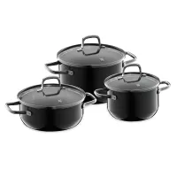 Набор из 3-х кастрюль с крышками, 6 предметов, сталь, черный, серия Fusiontec Essential, WMF, Германия, 