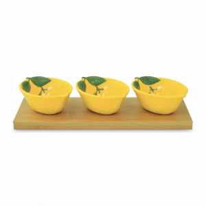 Набор из 4-х предметов для закусок, фарфор, бамбук, желтый, серия Цветы и лимоны, EASY LIFE (R2S), Италия, Салатники