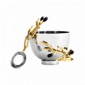 Чаша с ложкой «Золотая оливковая ветвь», 10 см, нержавеющая сталь, латунь, золотой, серебристый, серия Olive Branch, MICHAEL ARAM, США, MICHAEL ARAM (США)