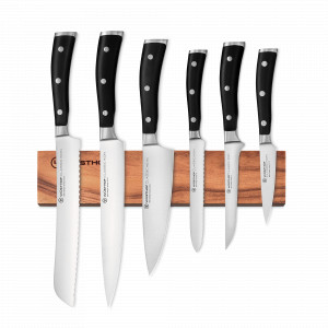 Набор из 6-ти кухонных ножей на магнитном держателе из дерева акации, серия Classic Ikon, WUESTHOF, Золинген, Германия, Набор ножей сантоку