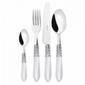 Набор столовых приборов на 6 персон, 24 предмета, сталь, акрил, цвет: хром-белый-хром, серия Melodia, BUGATTI Cutlery, Италия, Наборы столовых приборов 24 предмета